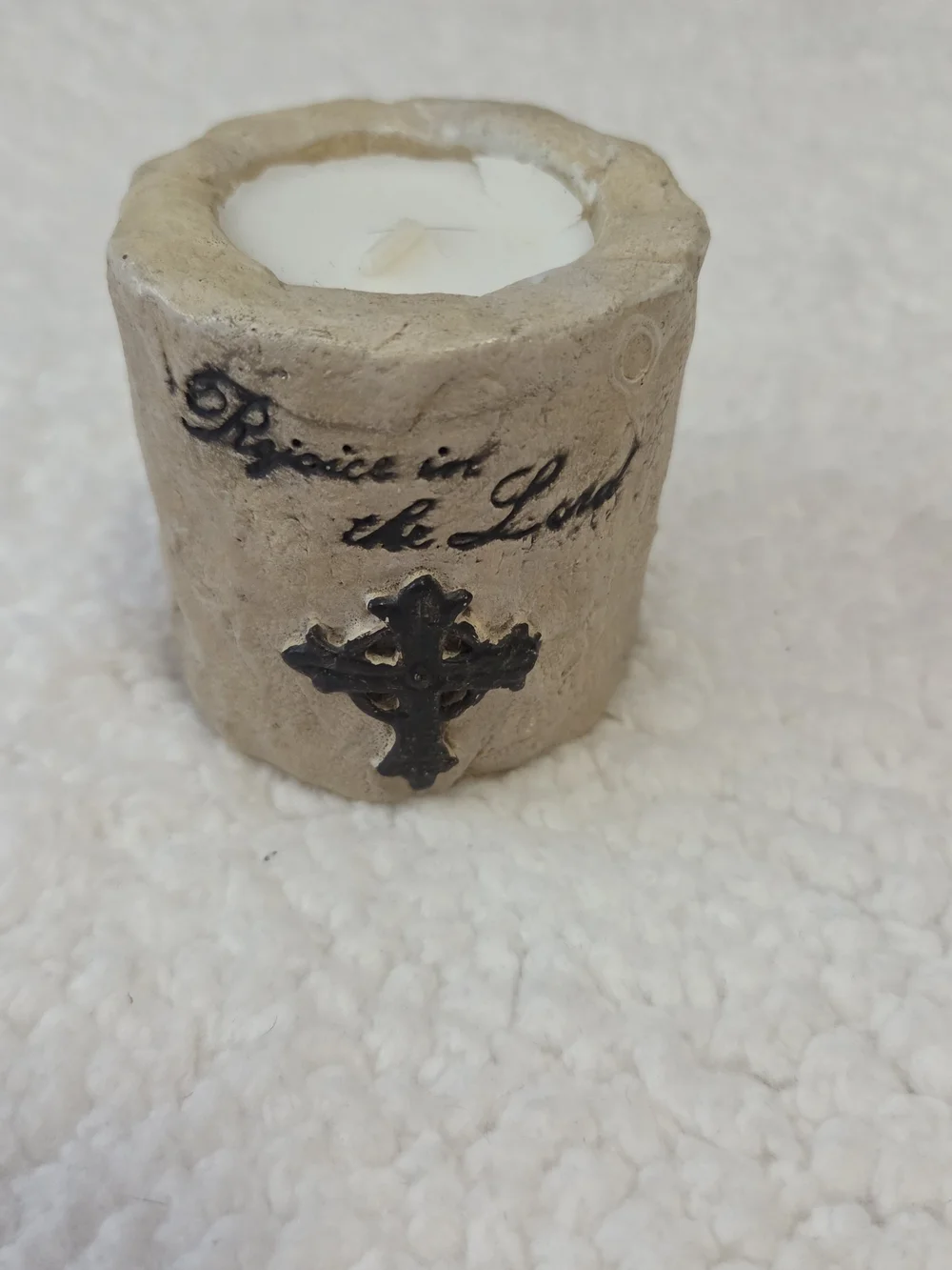 Religious Cross Candle Decor Beige Rejoice In The Lord